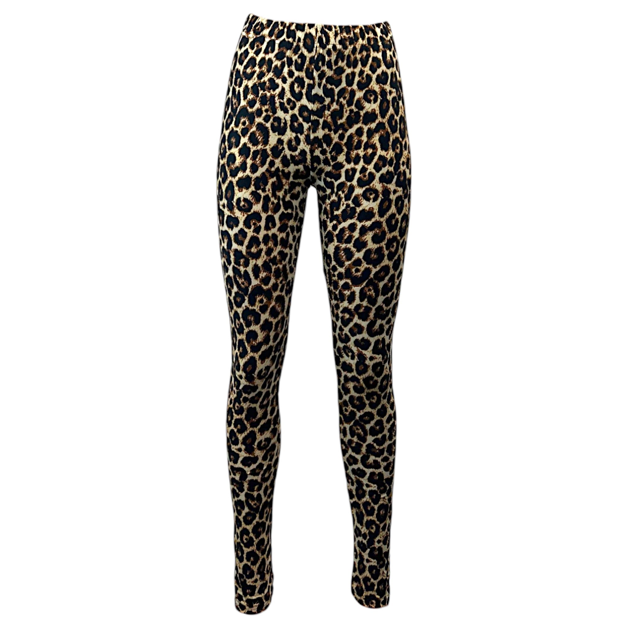 Women's full-length faded leopard print leggings with elastic waistband – soft stretch casual wear.